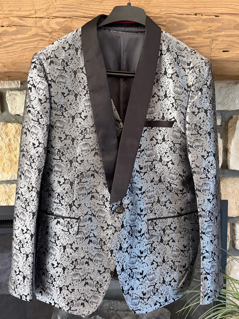 Silver Floral Jacquard 3 piece suit/tux